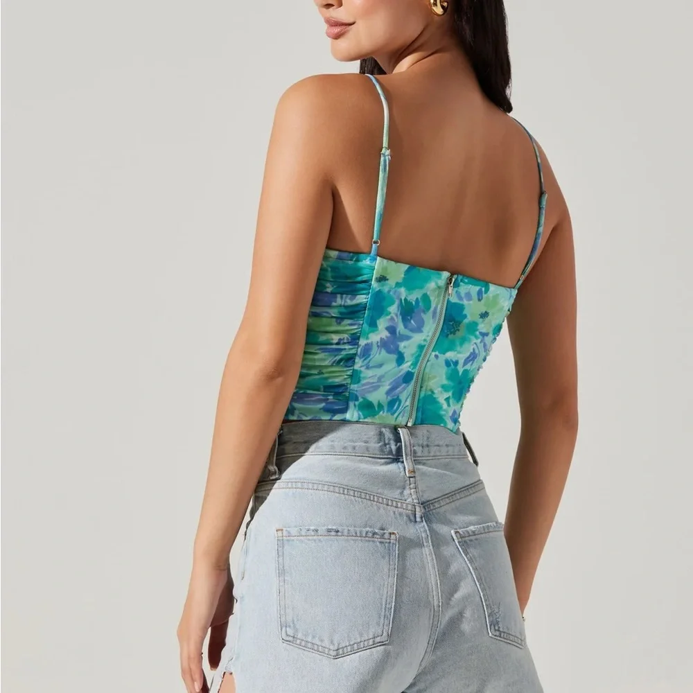 Tippi Cowl Neck Floral Top Blue Teal Floral - Picture 2 of 7